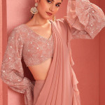 Pink crop regular top Floral embroidered V-neck tops