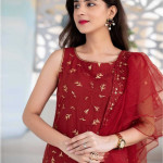 Blue and gold-toned embroidered semi-stitched dress material