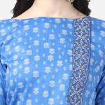 Blue and white printed unstitched dress material