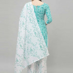 Turquoise Blue and white printed unstitched dress material