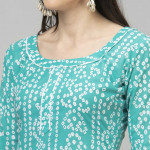 Turquoise Blue and white printed unstitched dress material