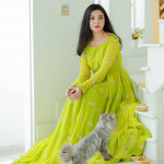 Green embroidered semi-stitched dress material