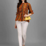 Yellow & Brown Printed Waist Top